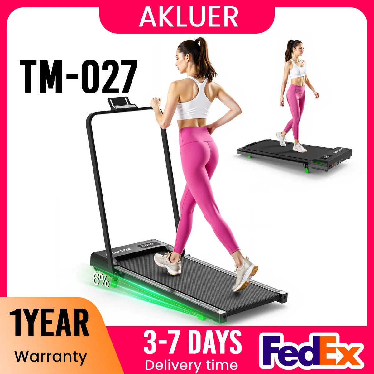 Akluer Portable Walking Pad Treadmill Featuring Remote Control And Folding