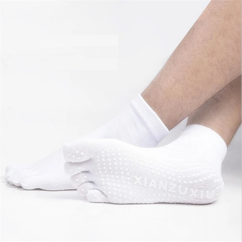 Five Toe Silicone Non-Slip Yoga Socks Cotton Athletic Mid Crew