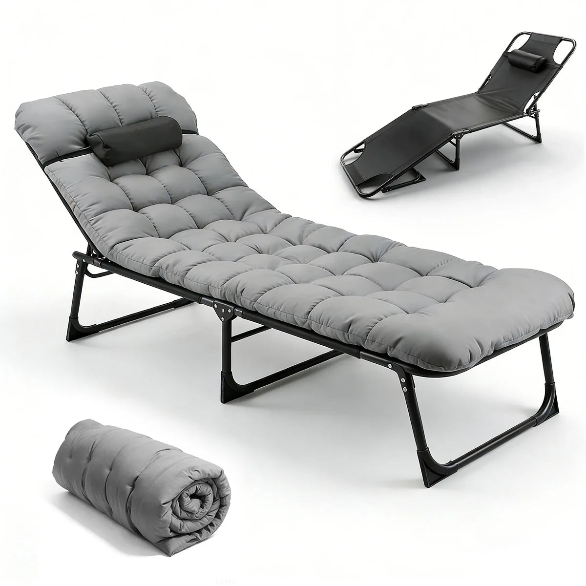 Adjustable Folding Camping Lounge Chair With Reclining Backrest