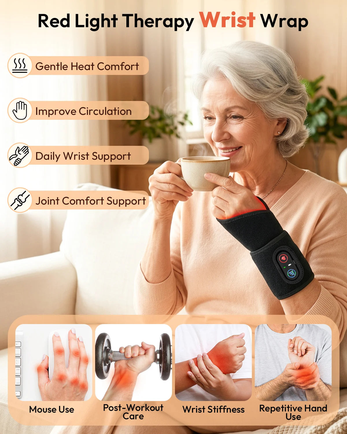 Rechargeable Red Light Therapy Wrist Wrap For Arm Pain Relief