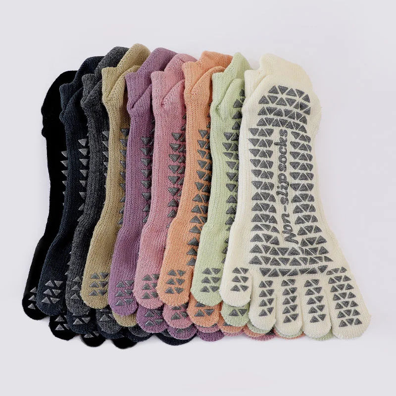 Five Toe Yoga Socks Featuring Cotton Silicone Non Slip Grip