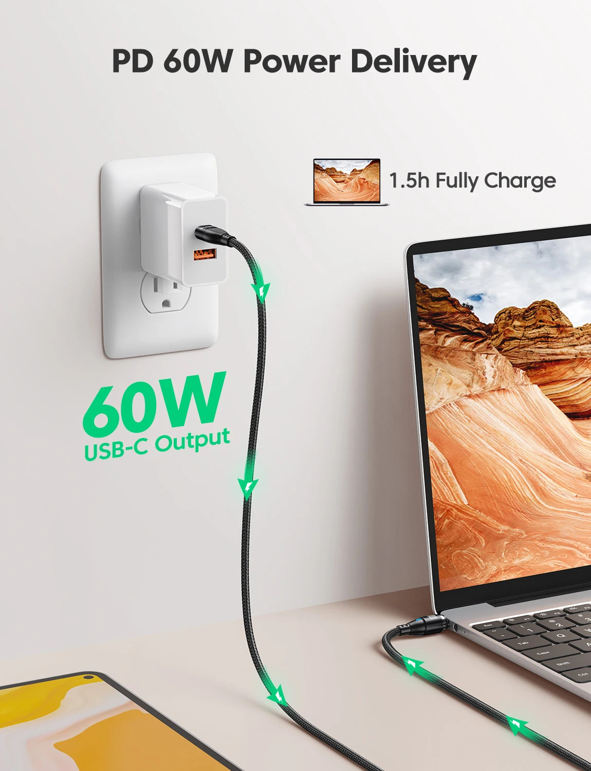 AUFU 60W Magnetic USB C Braided Fast Charging Cable