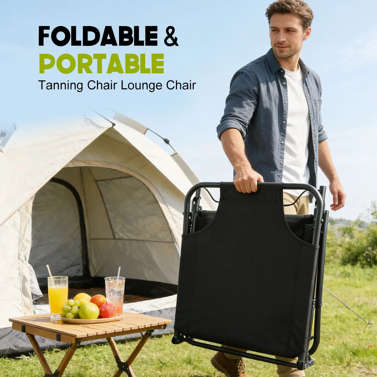 Adjustable Folding Camping Lounge Chair With Reclining Backrest